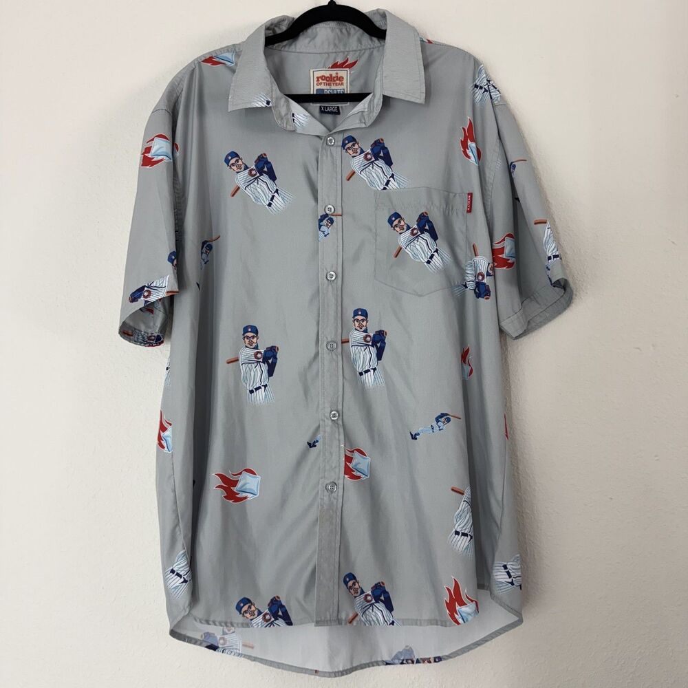RSVLTS Roosevelts Rookie Of The Year Mens Button Up Shirt XL Cubs Movie All Over